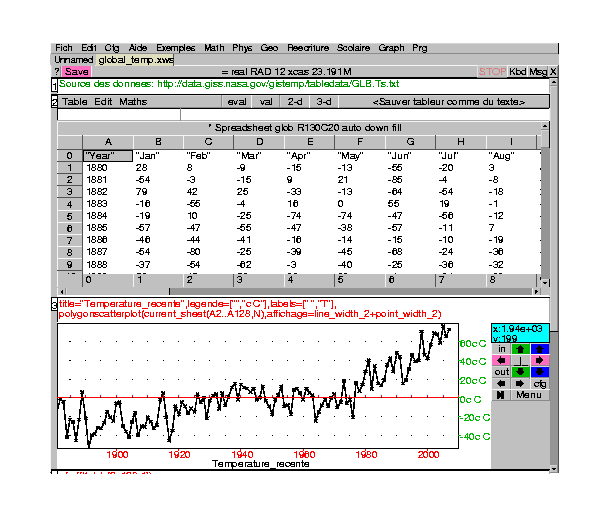 A spreadsheet inside Xcas